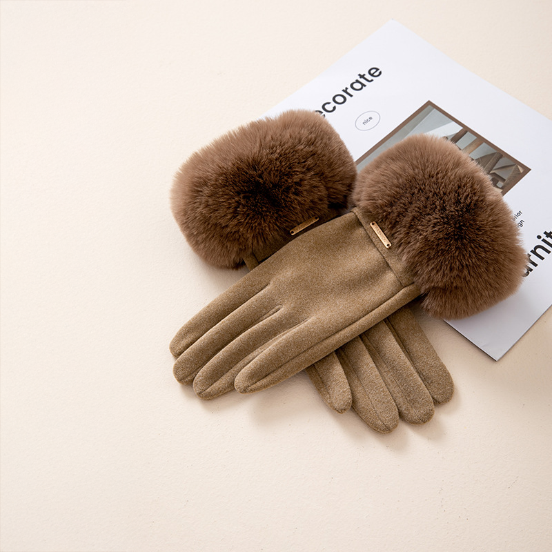 Olivia Wrist-Length Gloves | Fur Trim Metal Detail Gloves
