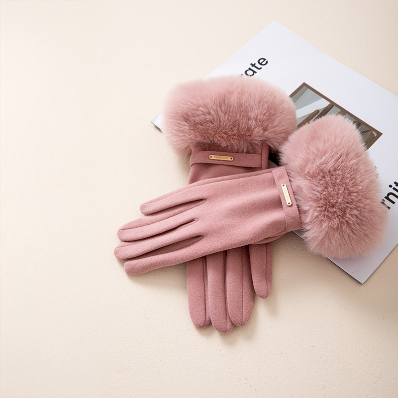 Olivia Wrist-Length Gloves | Fur Trim Metal Detail Gloves
