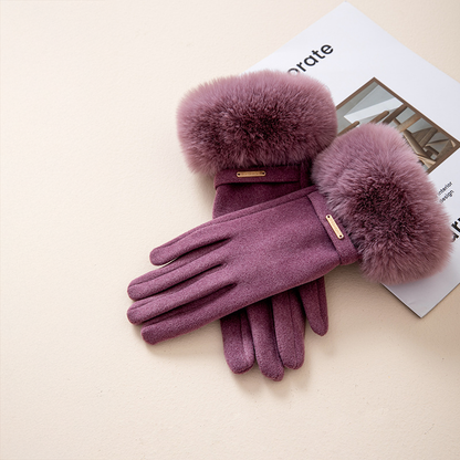 Olivia Wrist-Length Gloves | Fur Trim Metal Detail Gloves