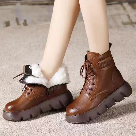 Soft Leather Retro Air Boots With Zipper