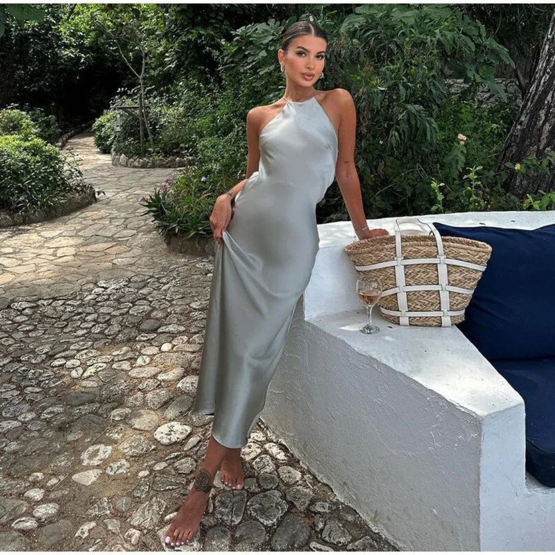Satin Slim Fit Halter Neck Dress