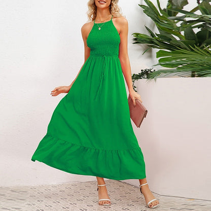 Women's Maxi Dress - Sleeveless Halter Neck - Smocked Bodice - Flowy A-Line Skirt