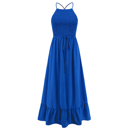 Women's Maxi Dress - Sleeveless Halter Neck - Smocked Bodice - Flowy A-Line Skirt