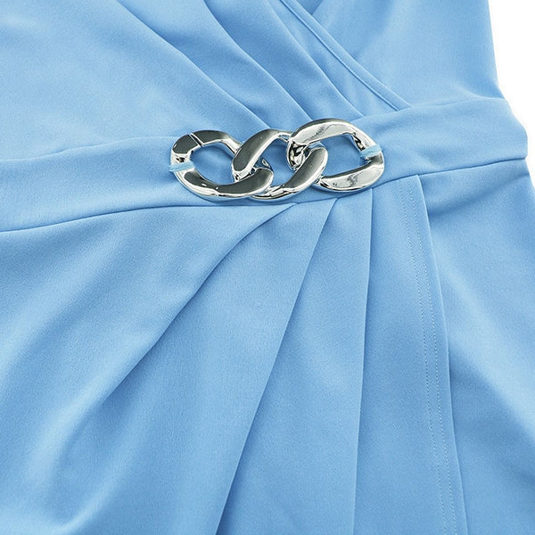 Women's Wrap Dress - V-Neck Knee-Length - Cut-Out Sleeves with Chain Detail