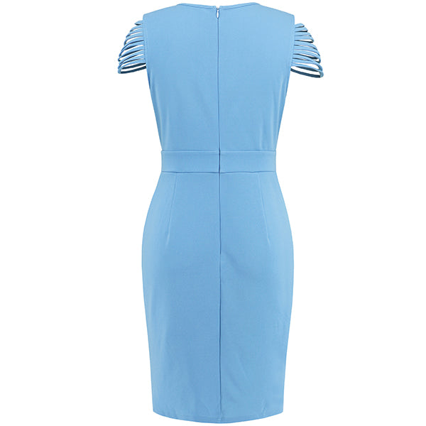 Women's Wrap Dress - V-Neck Knee-Length - Cut-Out Sleeves with Chain Detail