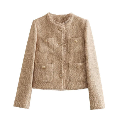 Women's short single-breasted jacket with metal buttons