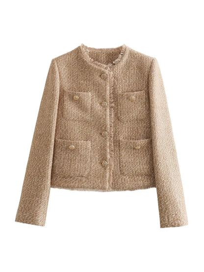 Women's short single-breasted jacket with metal buttons