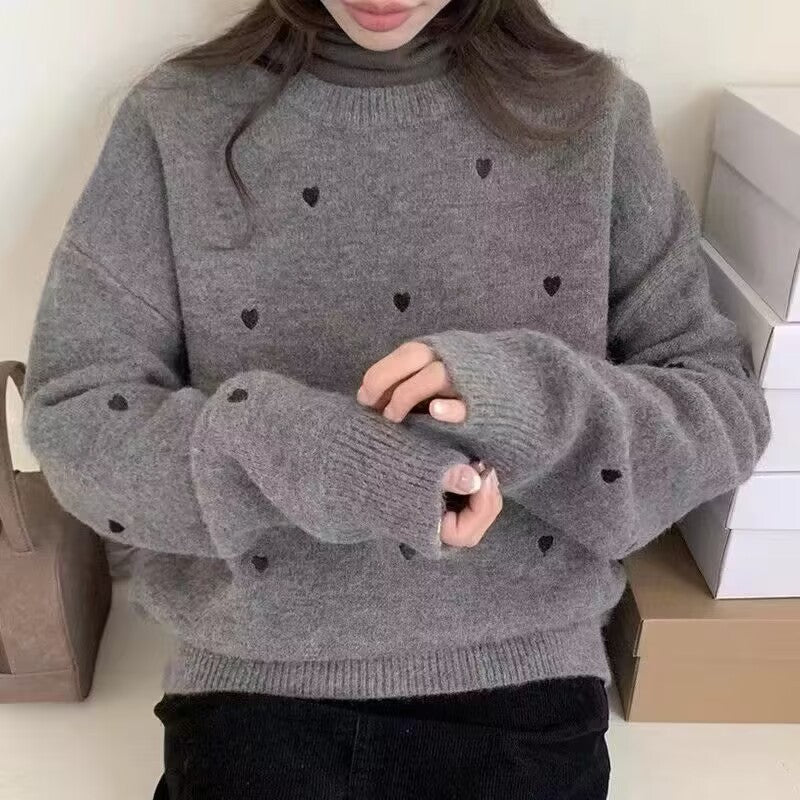 Three dimensional heart oversized knit sweater for women