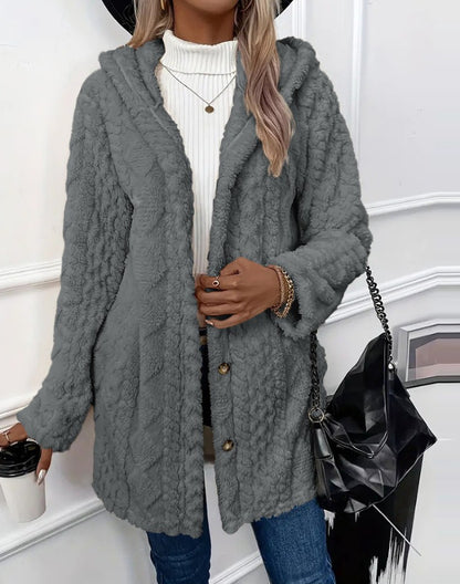 Women's chain knitted comfortable hooded loose coat