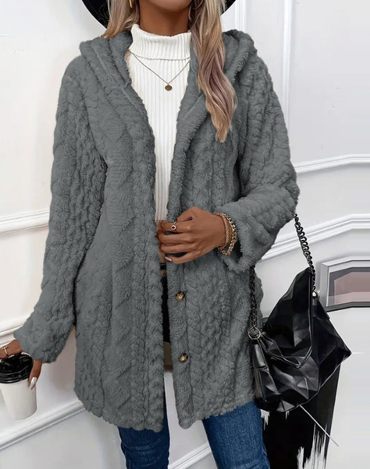 Chain Knitted Comfortable Hooded Loose Coat