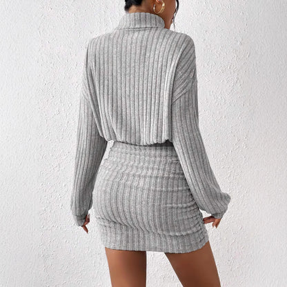 Ribbed winter turtleneck sweater dress for women