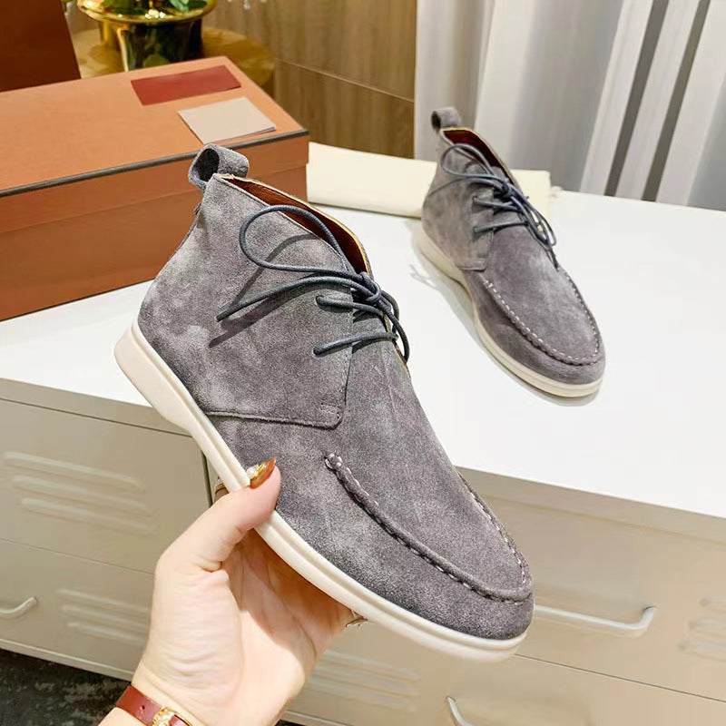 Lace-Up Flat Short Boots