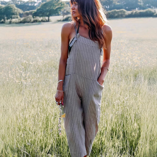 Relaxed Fit Striped Tie Strap Jumpsuit