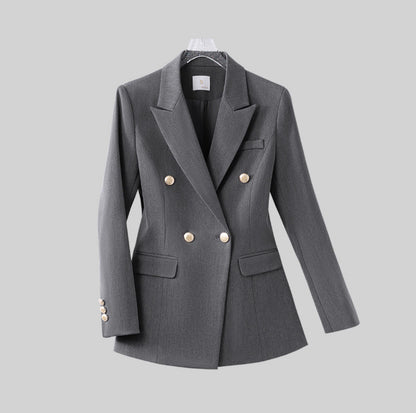 Women's Double-Breasted Blazer – Tailored Slim Fit Jacket with Gold Buttons for Office & Formal Wear