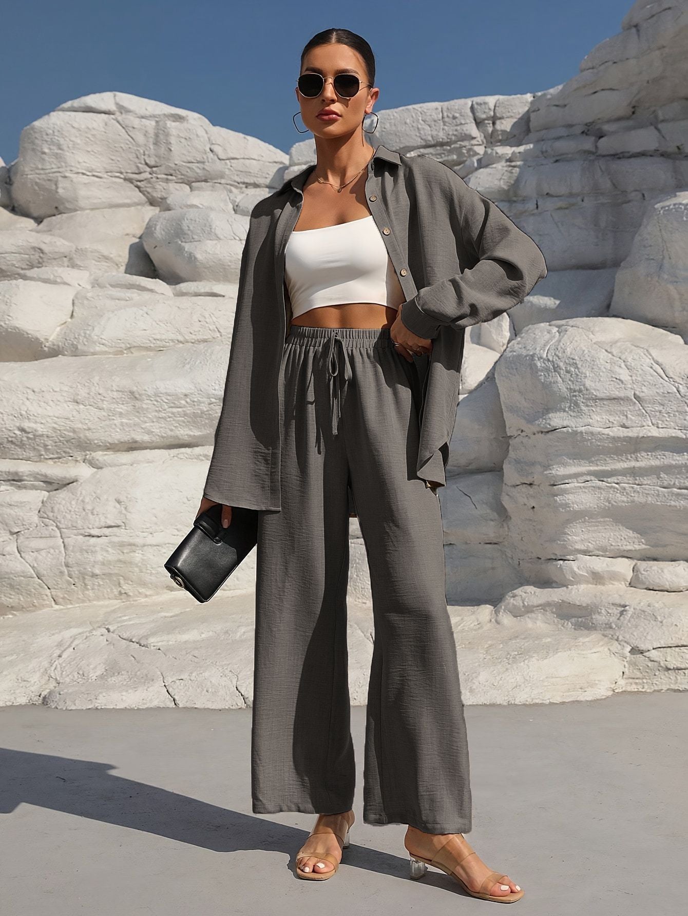 Women's loose casual top and wide-leg pants two-piece