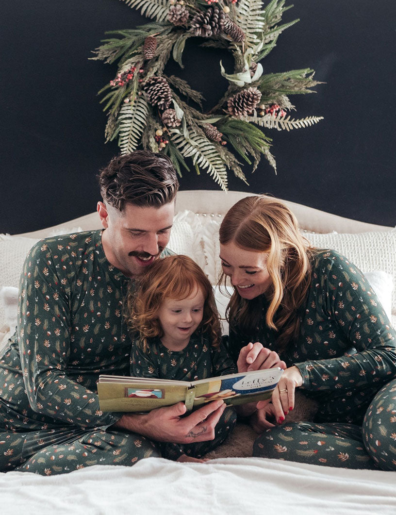 Cozy family matching pajamas set with festive holiday print