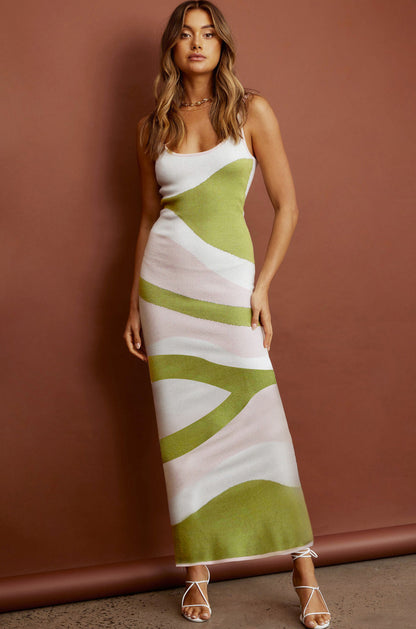 Women's Maxi Dress - Sleeveless - Abstract Pattern