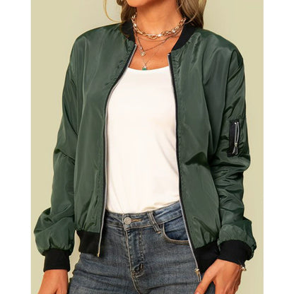 Trendy bomber jacket with zip closure and ribbed cuffs for women