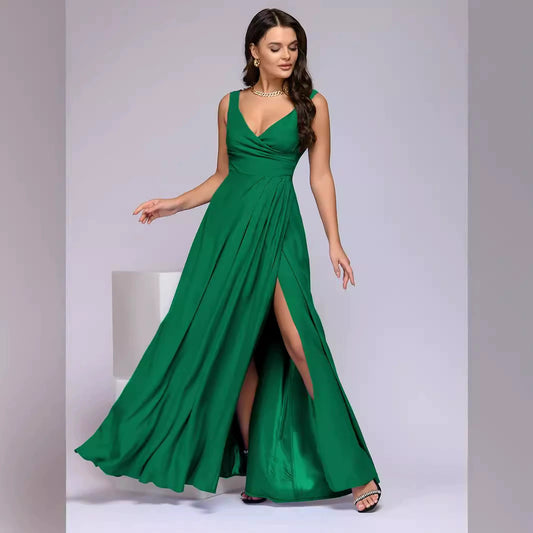 Elegant Floor-Length Evening Gown with Slit