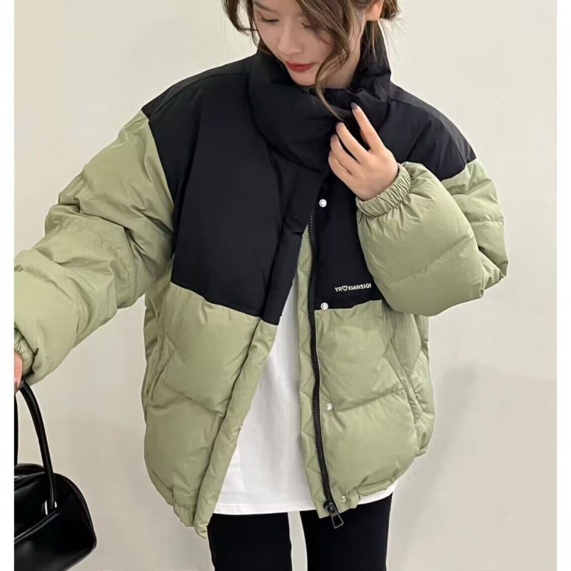 Color-block oversized puffer jacket for women