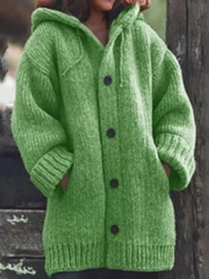 Women's solid color loose knit hoodie sweater jacket