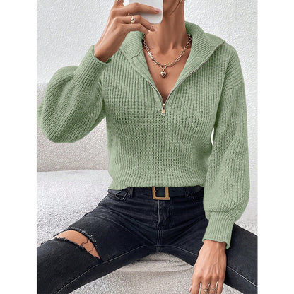 Miles - Zip-up knit pullover sweater with a high collar for women