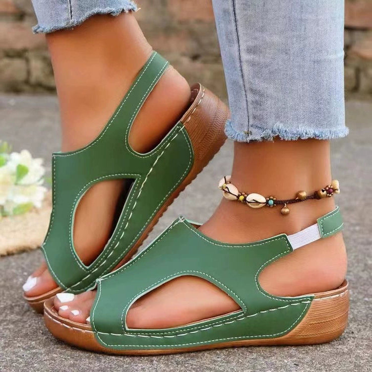 Women’s Wedge Sandals - Open-Toe - Cut-Out Design - Adjustable Strap Casual Wear