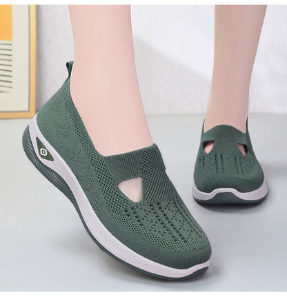 Women's Slip-On Sneakers - Breathable Knit Upper - Cushioned Sole for All-Day Comfort