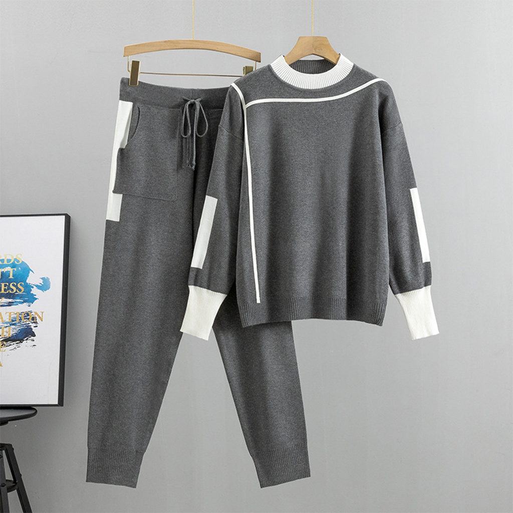 Women's casual round neck top cropped long pants set