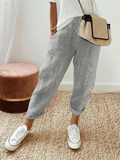 Women's summer casual loose jacquard striped pants