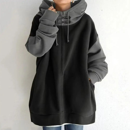 Oversized Hooded Zipper Long-Sleeved Jacket