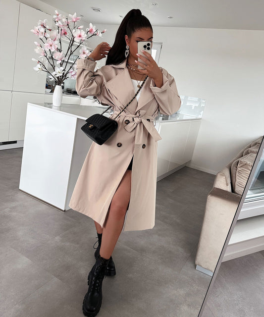 Belted Casual Lapel Windbreaker Jacket
