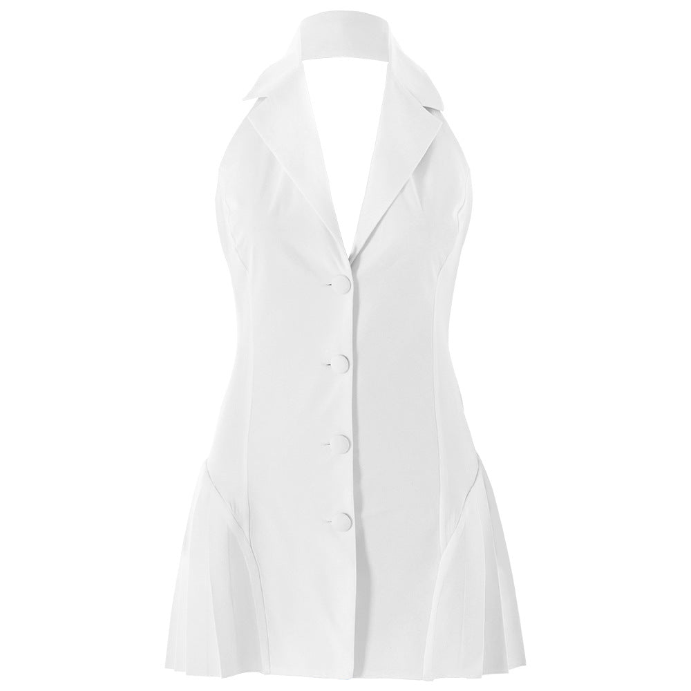 V-Neck Sleeveless A-Line Halter Dress