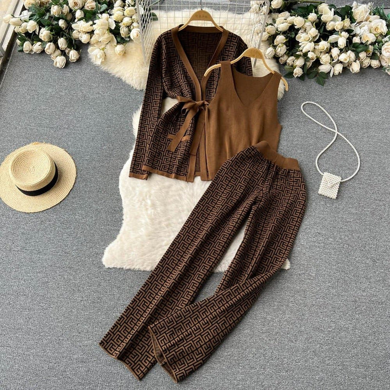 Three-piece knitted winter set for women