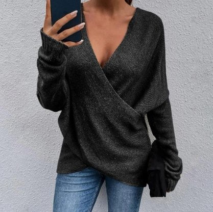 Oversized Wrap V-Neck Knitted Sweater