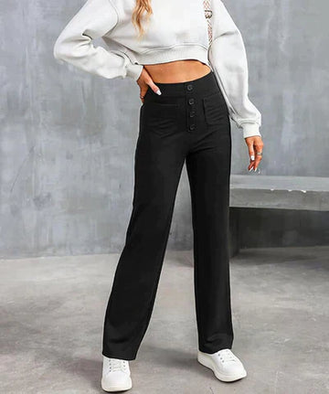 Women's button front high-waisted stretchy pants