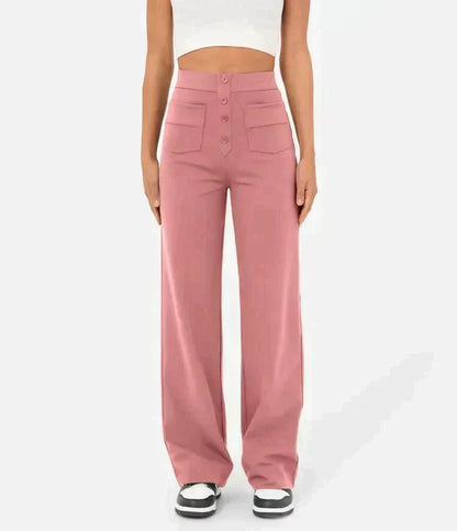 Women's button front high-waisted stretchy pants