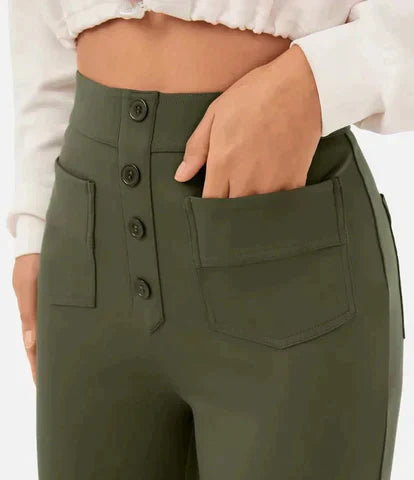 Women's button front high-waisted stretchy pants