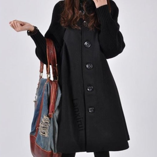 Women's high neck patchwork long sleeves coat