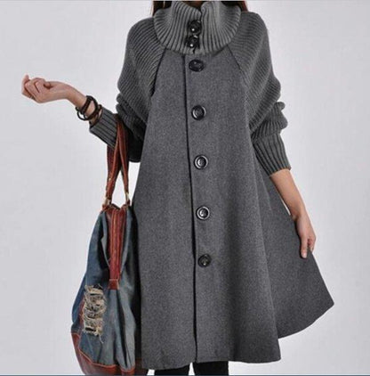 Women's high neck patchwork long sleeves coat