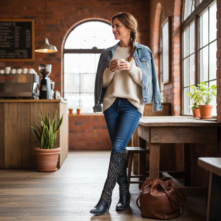 Rivet Thick Heel Long Boots