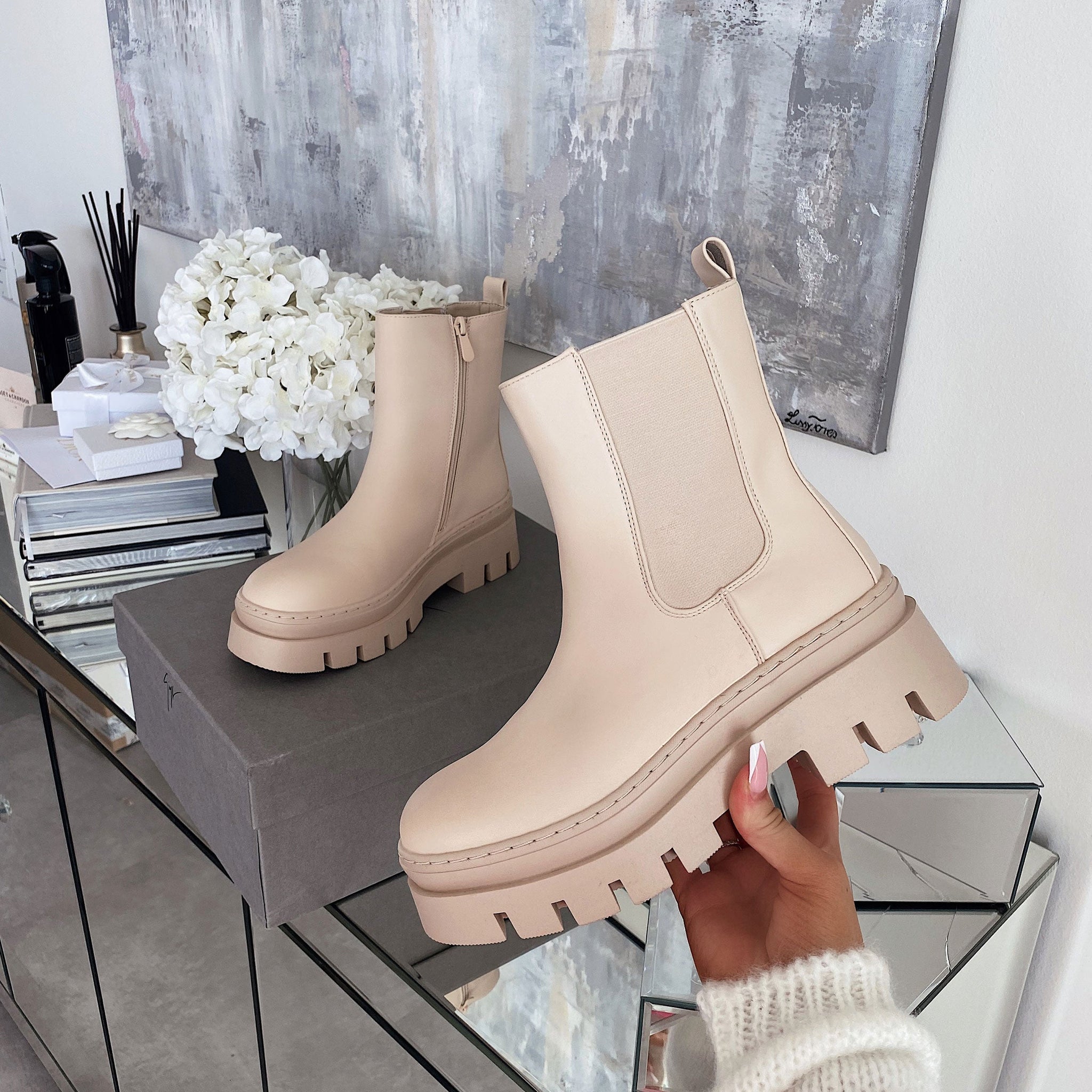 Women's beige short boots