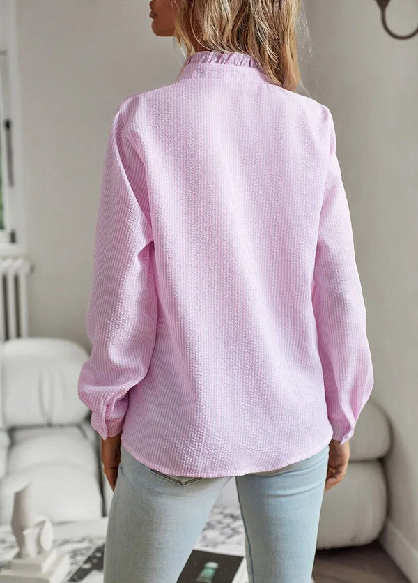 Women's striped long sleeve pleated single breasted shirt