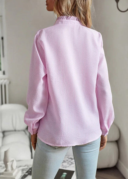 Women's striped long sleeve pleated single breasted shirt