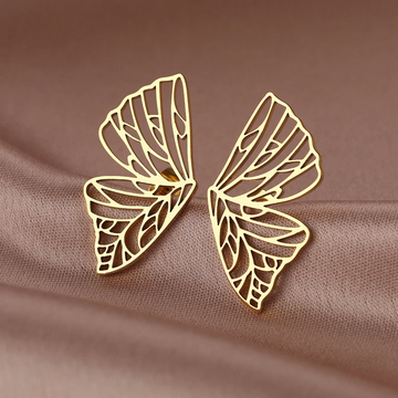 Elegant hollow wings golden earrings