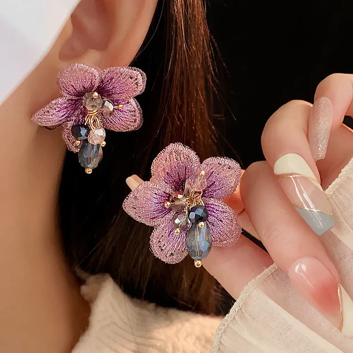 Bright purple flower earrings