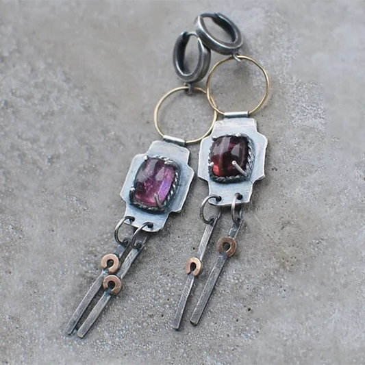 Red Crystal Vintage Mechanical Earrings