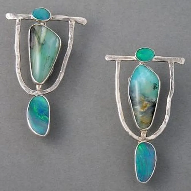 Unique vintage turquoise hollow stone earrings