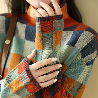 Women's colorful drop shoulder mock neck sweater
