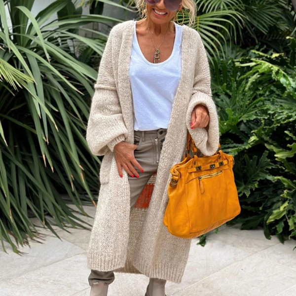 Women's jacquard knitted buttonless cardigan sweater